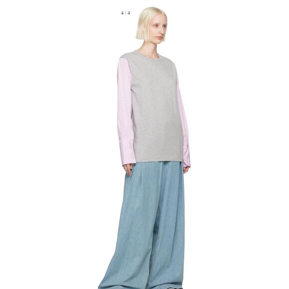 Dries Van Noten Gray & Pink Contrast Sleeves T-shirt NWT Size XS - Picture 3 of 8